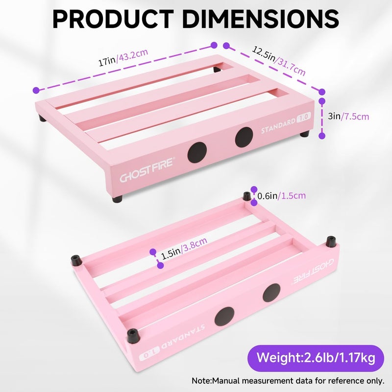 GHOSTFIRE Ghost Fire Limited Edition Guitar Pedal Board Aluminum Alloy 2.6lb Effect Pedalboard 17"x12.5"x3 "with Carry Bag,New V series (V-STANDARD 1.0 PINK) - Image 2